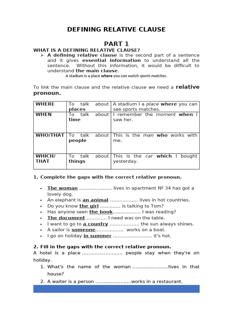 Understanding Defining Relative Clauses | PDF