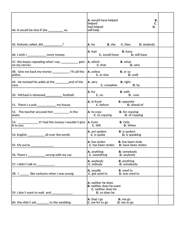 ACET Placement Test Without Answers | PDF