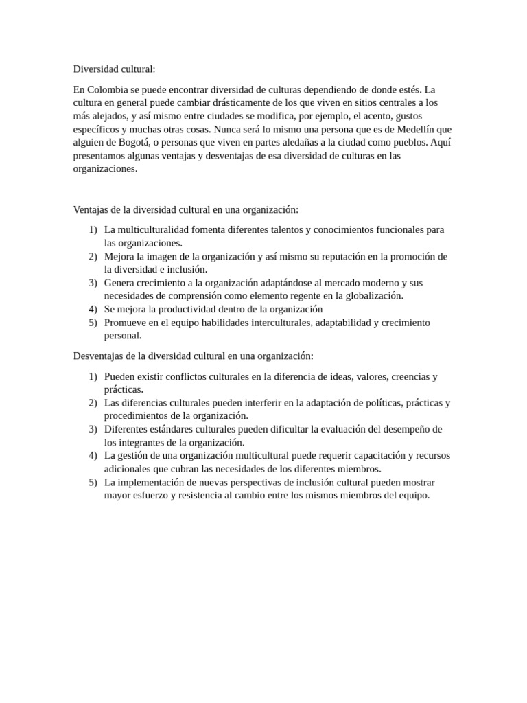 Ventajas y desventajas de la diversidad cultural | PDF