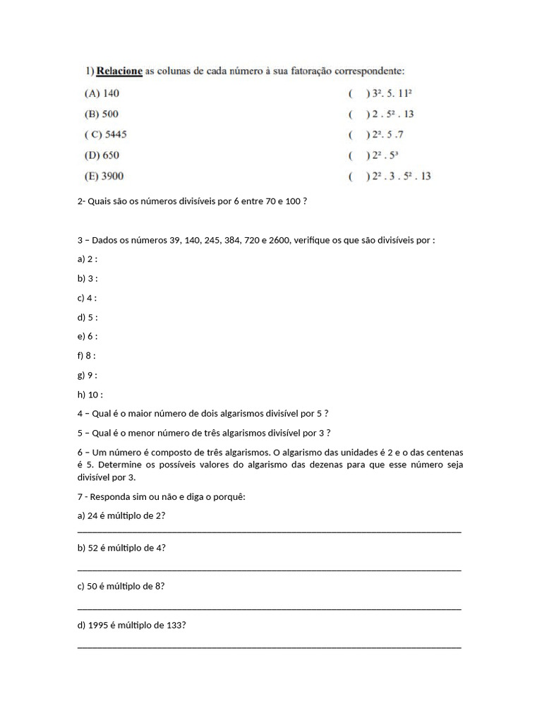 Números Divisíveis por 6 entre 70 e 100 | PDF