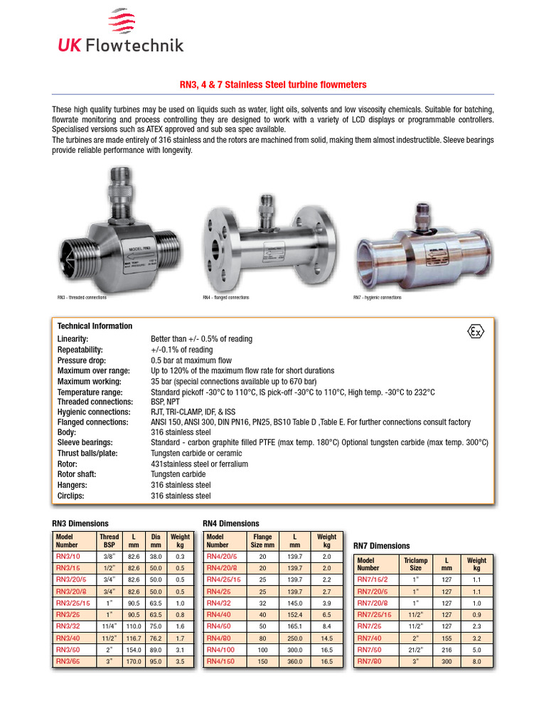 Stainless Steel Turbine Flowmeters Guide | PDF | Flow Measurement | Turbine