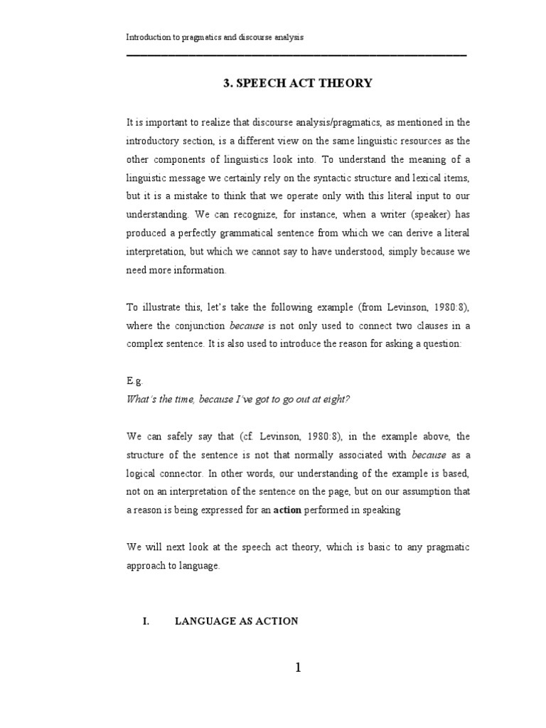 Speech Act Theory PDF Question Grammar