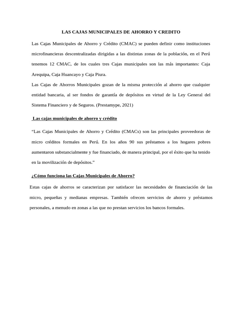 Las Cajas Municipales de Ahorro y Credito | PDF