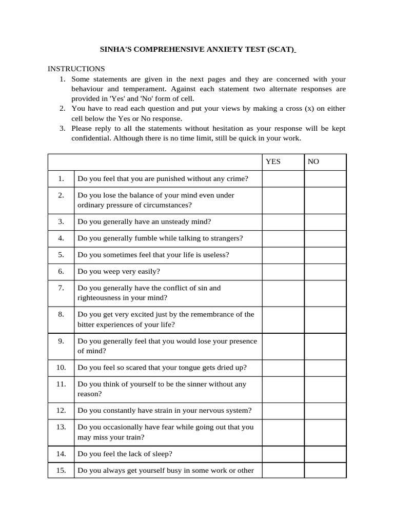 SCAT | PDF | Anxiety | Psychology