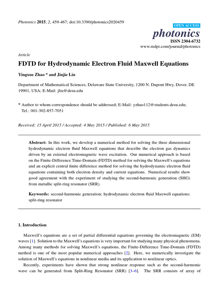 FDTD Method for Electron Fluid Dynamics | PDF | Maxwell's Equations ...
