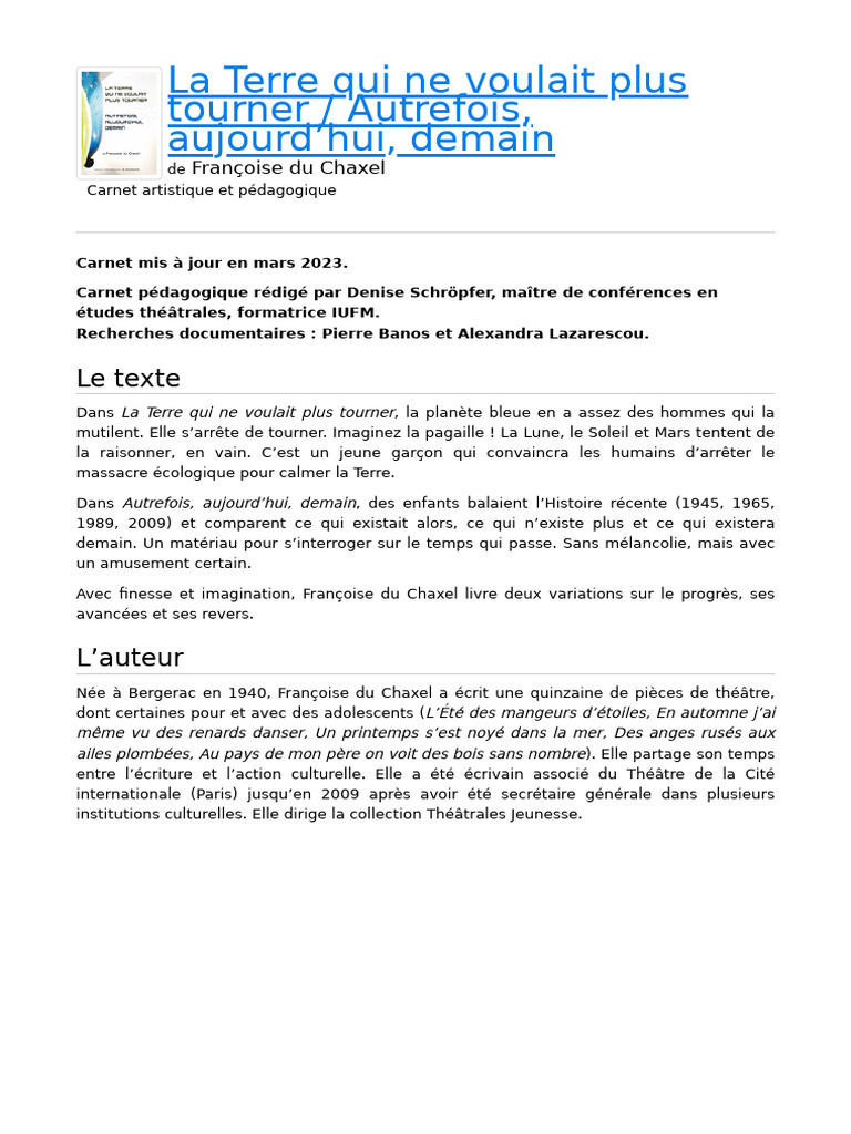La Terre qui ne voulait plus tourner | PDF | Scénario | Terre