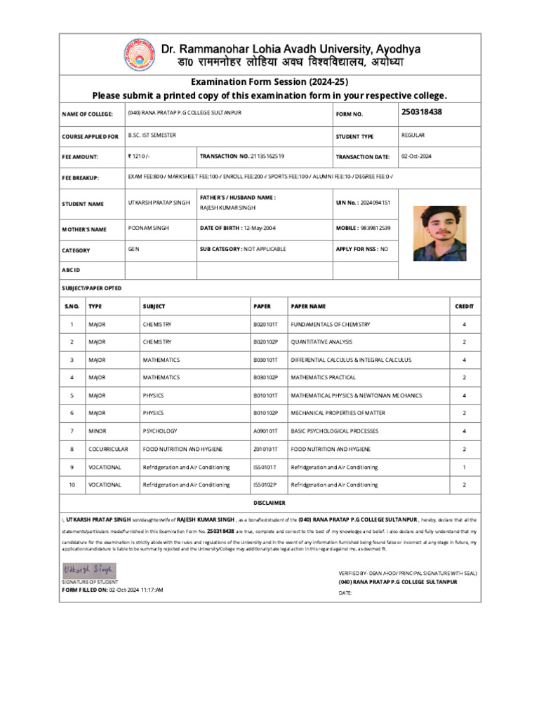Dr Rammanohar Lohia Avadh University Ayodhya PDF