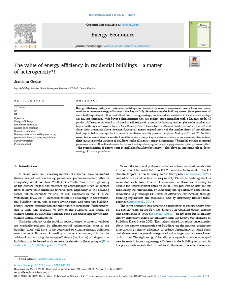 The Value of Energy Efficiency in Residential Buildings - A - 2022 ...