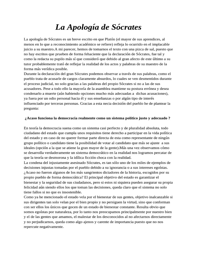 La Apología de Sócrates | PDF | Democracia | Ideologías políticas