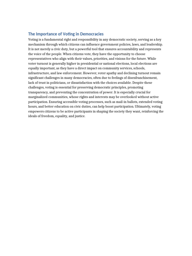 The Power of Voting in Democracy | PDF