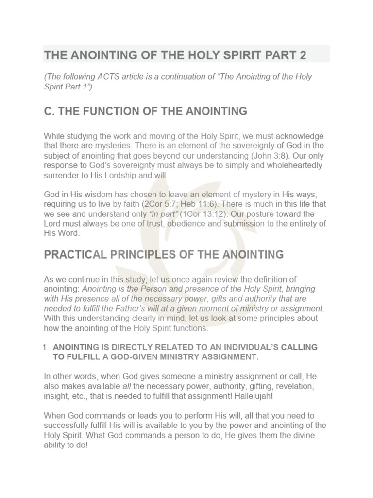 Understanding the Holy Spirit's Anointing | PDF | Spiritual Gift | Elijah