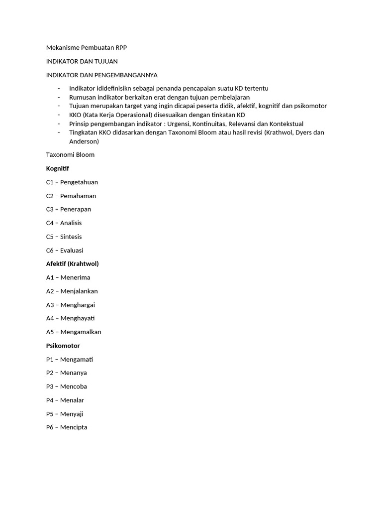 Mekanisme Pembuatan Indikator RPP | PDF