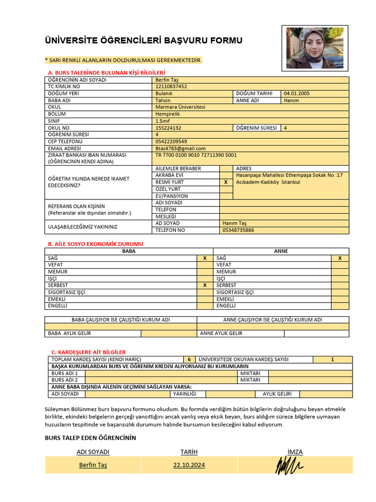 Burs Basvuru Formu PDF | PDF