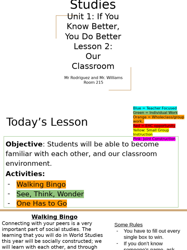 Unit 1, Lesson 2 - Our Classroom | PDF | Classroom | Teachers