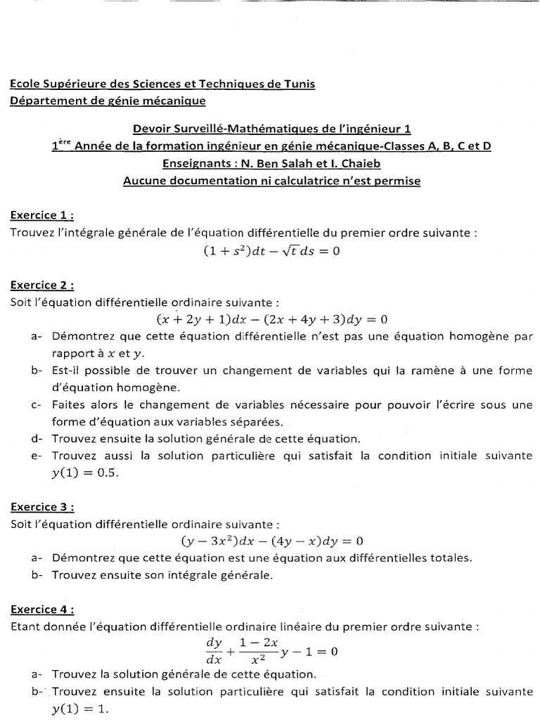 DS MATH1 1ere ING 2012 Corrigé | PDF