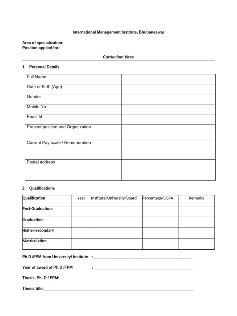 IMI Bhubaneswar Faculty Application Form | PDF | Doctor Of Philosophy ...