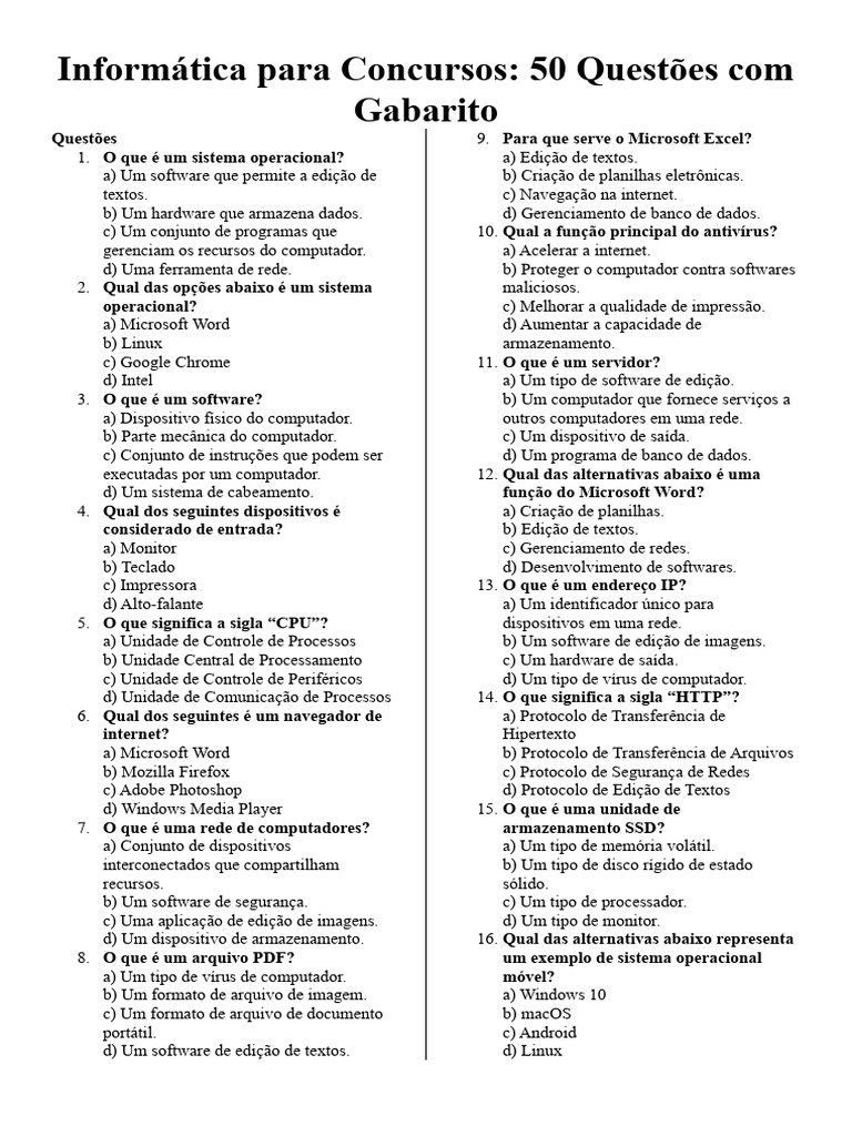 Questões de Informática para Concursos | PDF | Armazenamento de dados ...