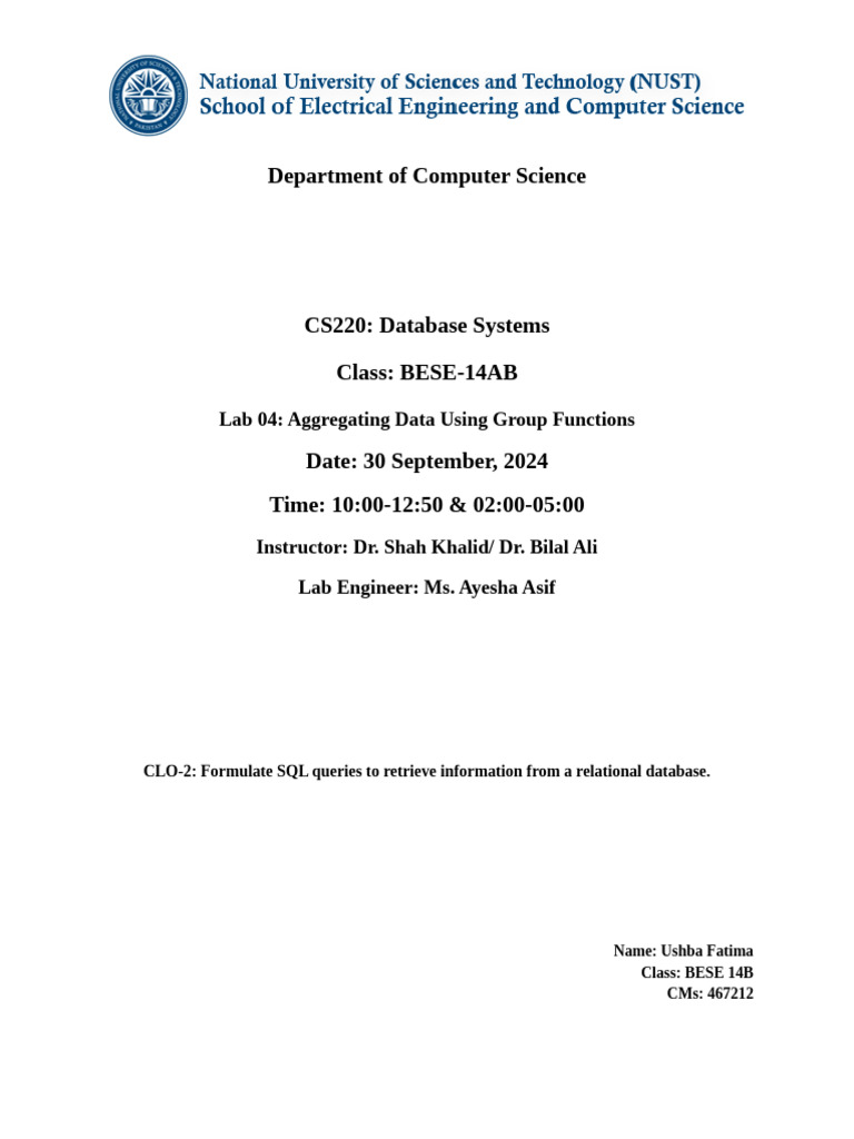 Lab 04 | PDF | Relational Model | Sql