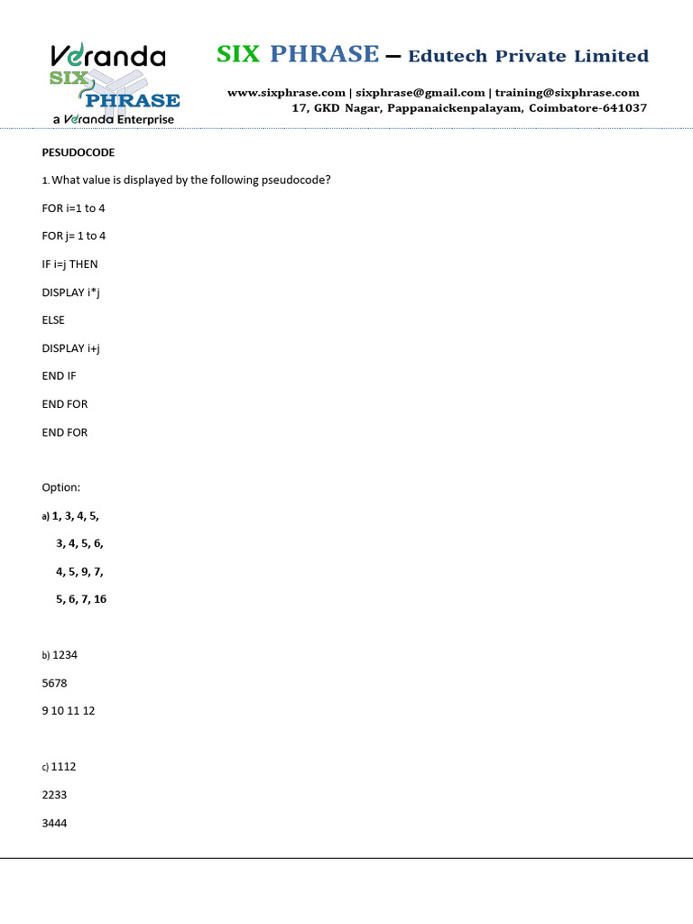 Pseudocode - 2 | PDF | Constructor (Object Oriented Programming ...