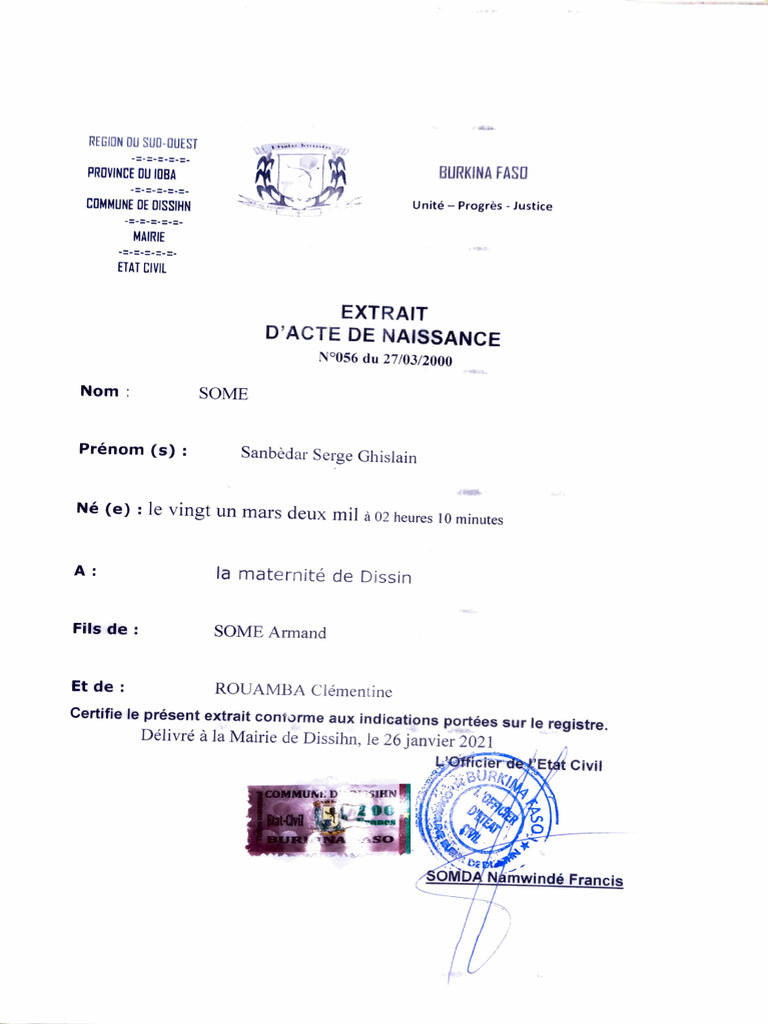 Extrait de Naissance de L'enfant | PDF
