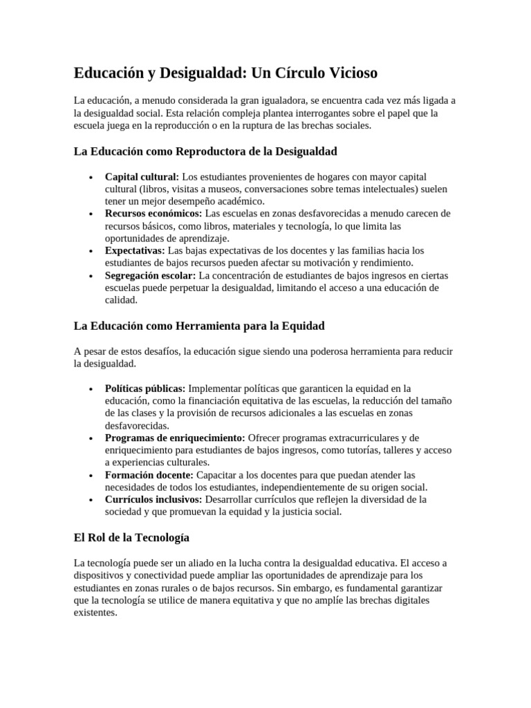 Educación y Desigualdad | PDF | Desigualdad social | Discriminación y ...