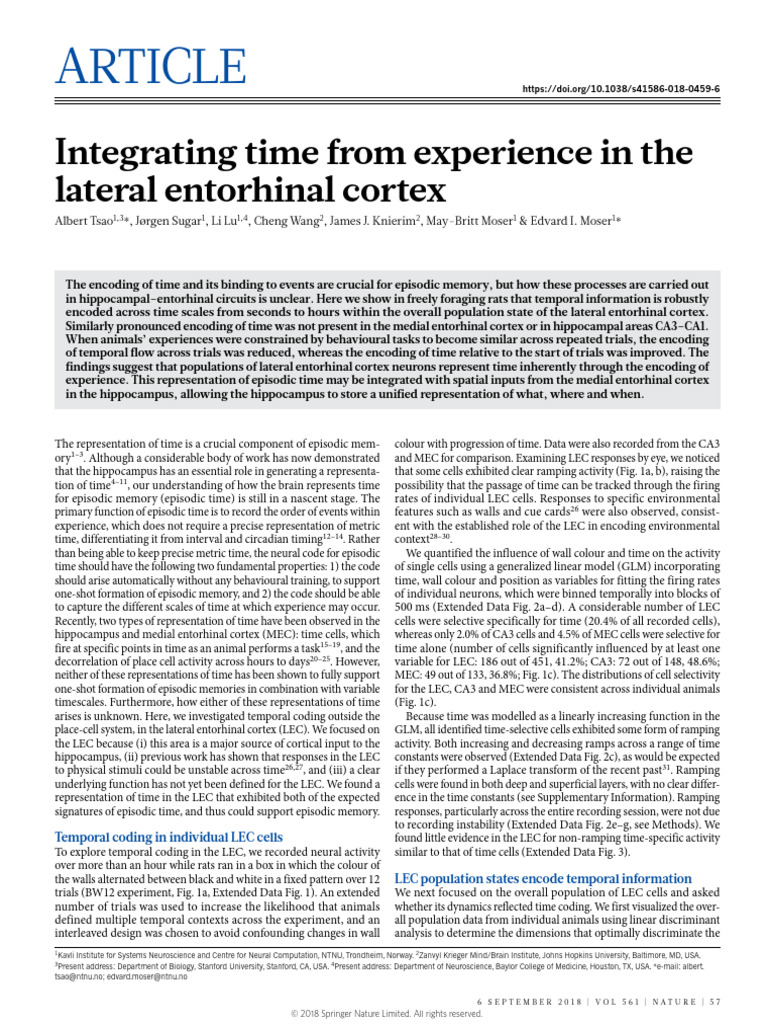 Temporal Encoding in Lateral Entorhinal Cortex | PDF | Hippocampus ...