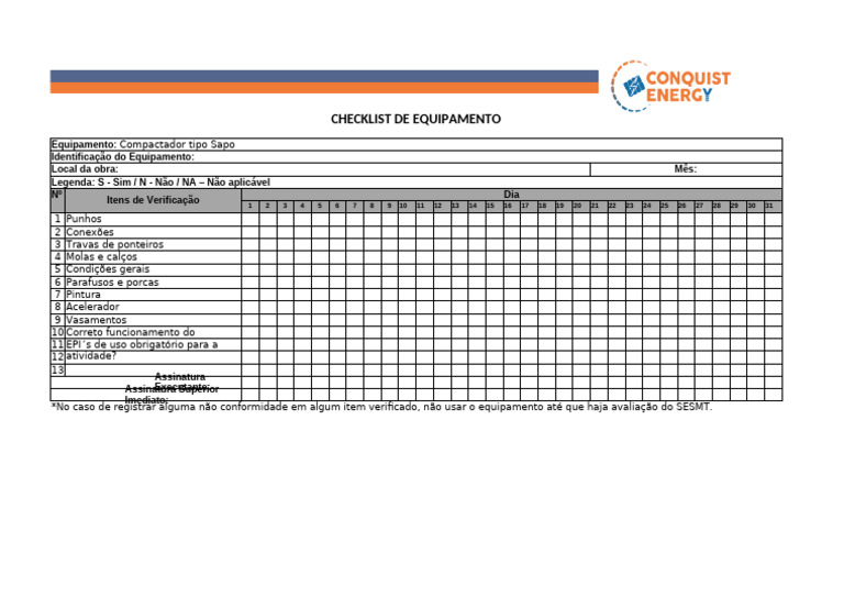 Checklist do Compactador Sapo | PDF