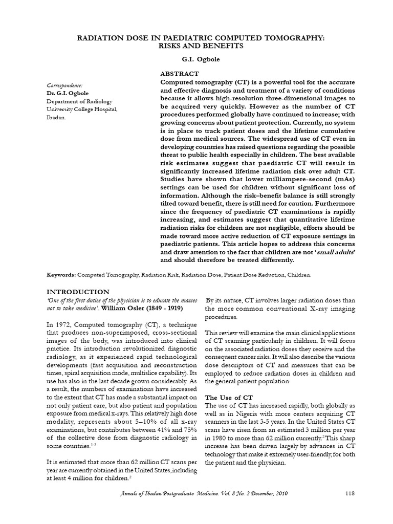 Pediatric CT Scans: Risks and Dose Reduction | PDF | Ct Scan | Medical ...