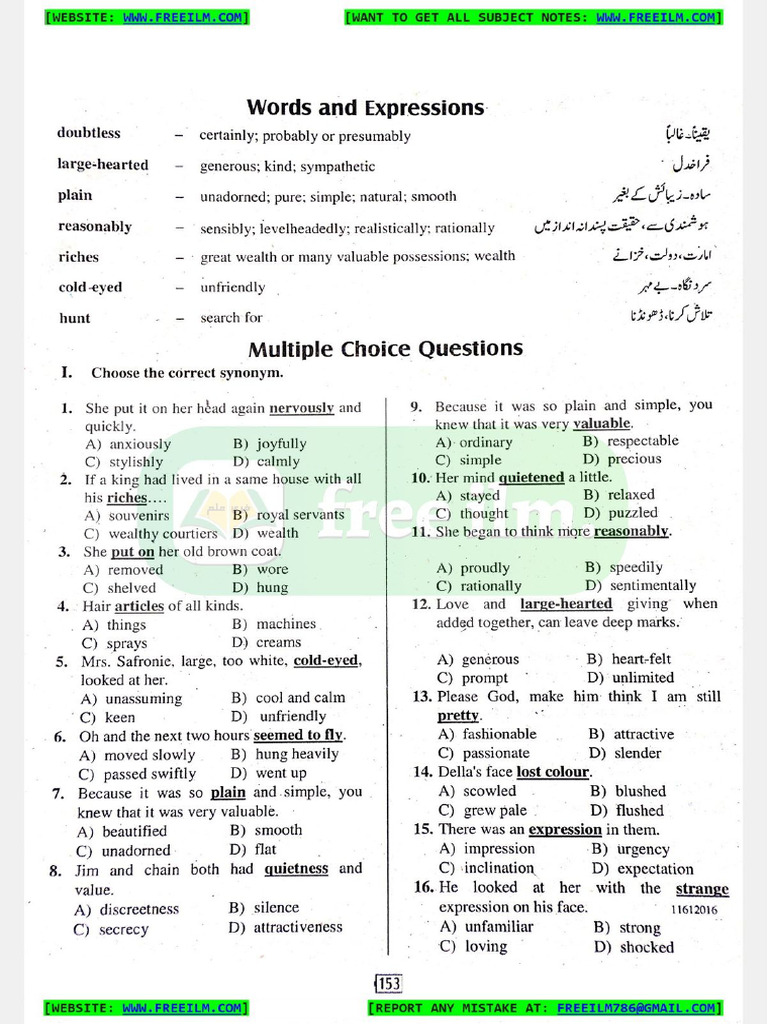 11th English Ch12 Exercise Notes | PDF