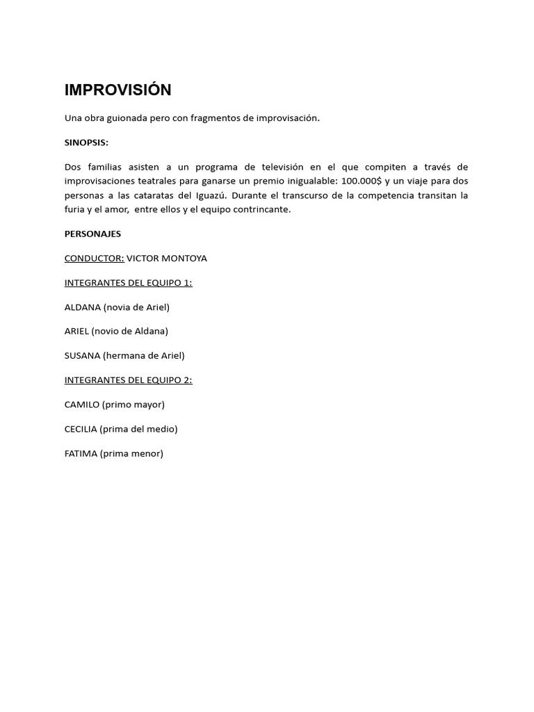 Improvisión: Competencia Familiar Teatral | PDF | Arte