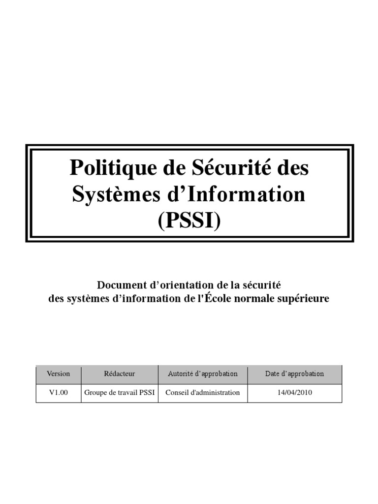 PSSI | PDF | Sécurité des systèmes d'information | Sécurité