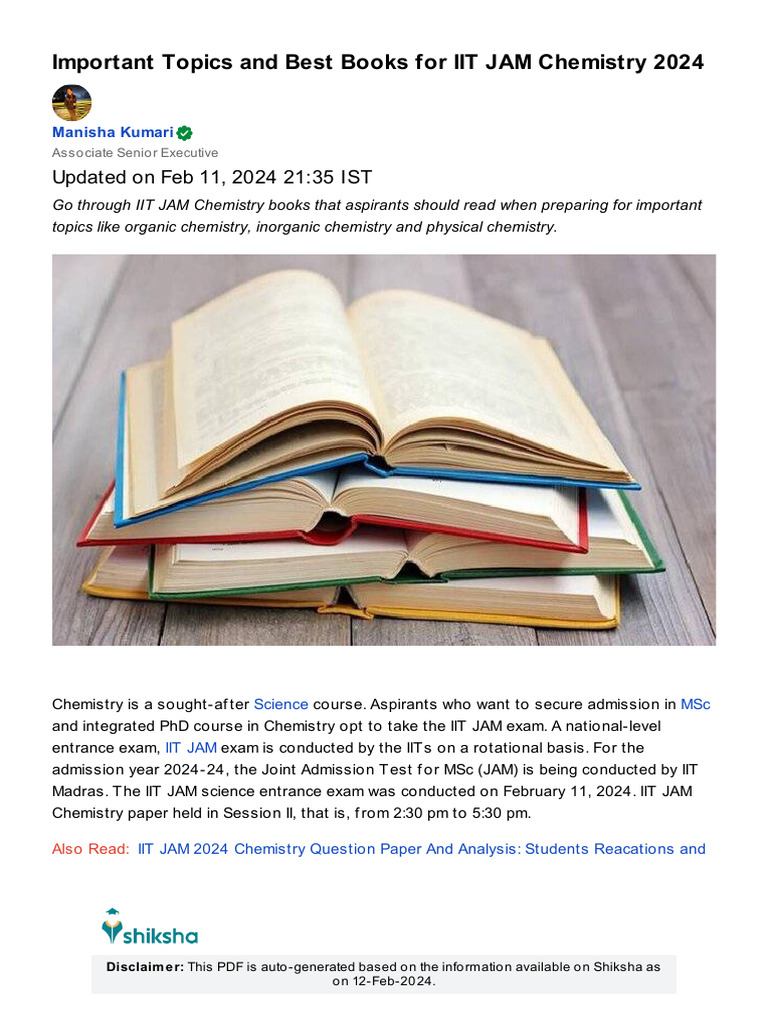 Important Topics and Best Books For IIT JAM Chemistry 2024: Updated On ...