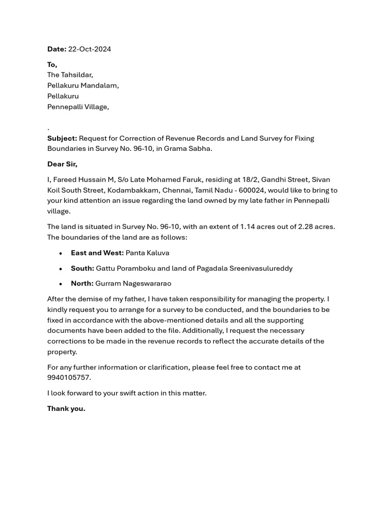 Land Survey Request for Revenue Correction | PDF