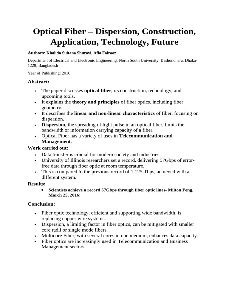Optical Fiber: Dispersion and Applications | PDF | Technology & Engineering