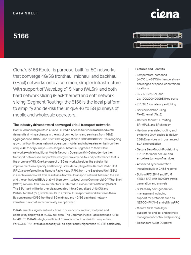 Ciena 5166 Router for 5G Networks | PDF | Networking | Multiprotocol ...