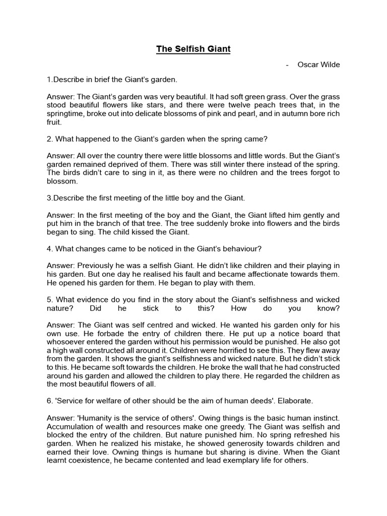 The Selfish Giant | PDF | The Happy Prince And Other Tales