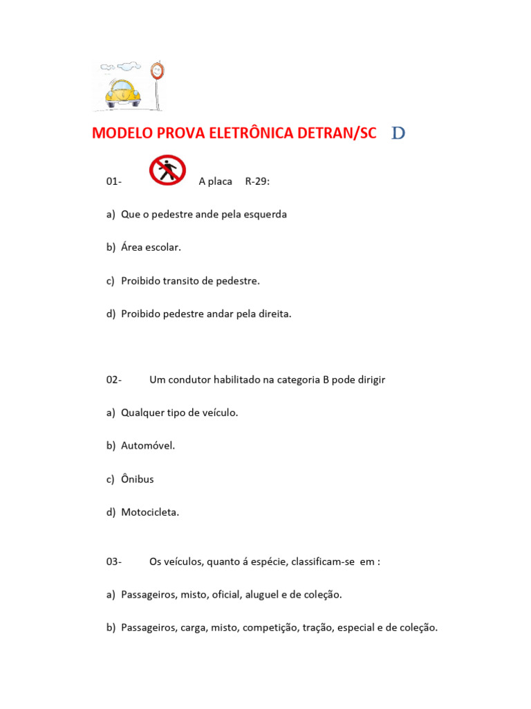 Prova Eletrônica Detran/SC: Questões e Respostas | PDF | Tráfego | Pneu