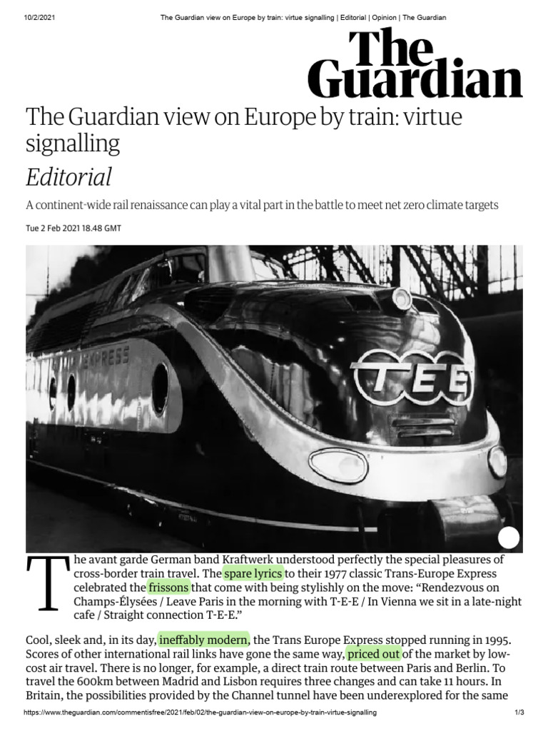The Guardian View On Europe by Train - The Guardian | PDF | The ...