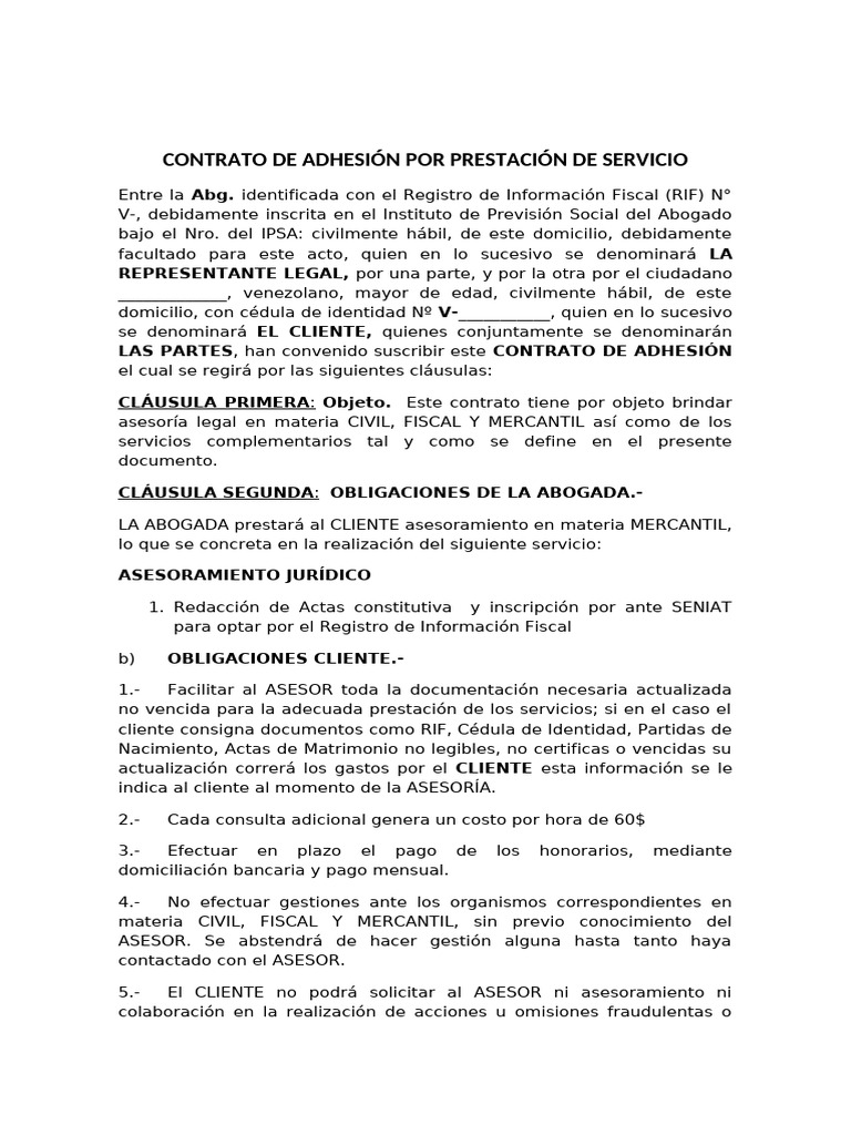 Contrato de Adhesión: Asesoría Legal | PDF | Abogado | Documento de ...