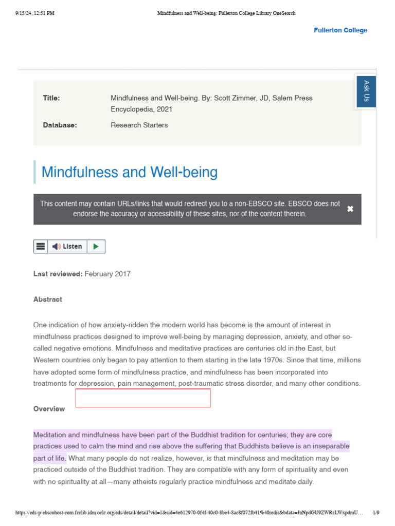 Mindfulness for Mental Well-being | PDF | Mindfulness | Thought