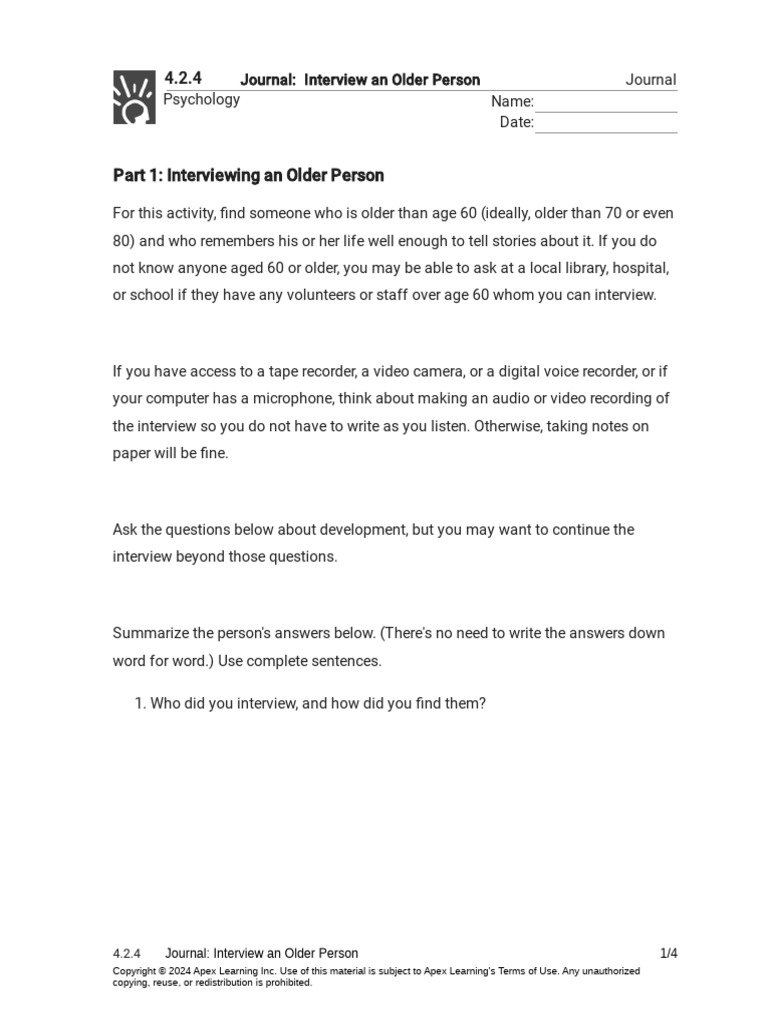 4.2.4 Journal - Interview An Older Person (Journal) | PDF