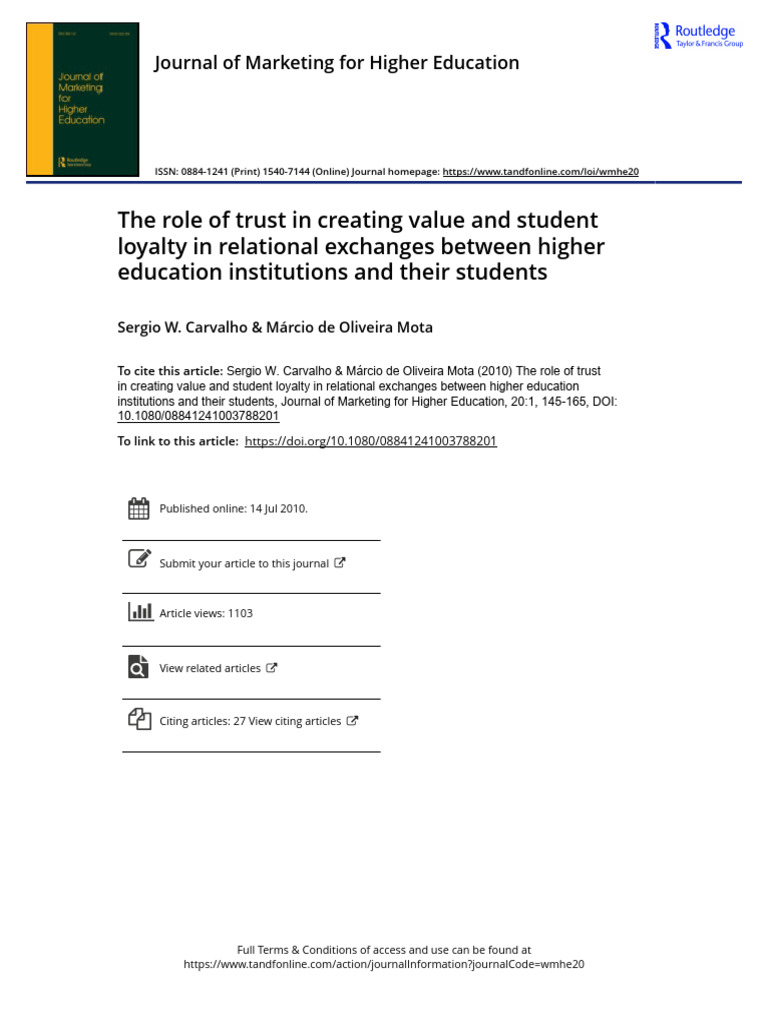 The Role of Trust in Creating Value and Student Loyalty in Relational ...