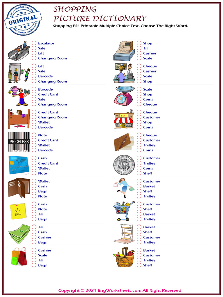 Shopping Esl Printable Multiple Choice Test Choose The Right Word 4141 ...