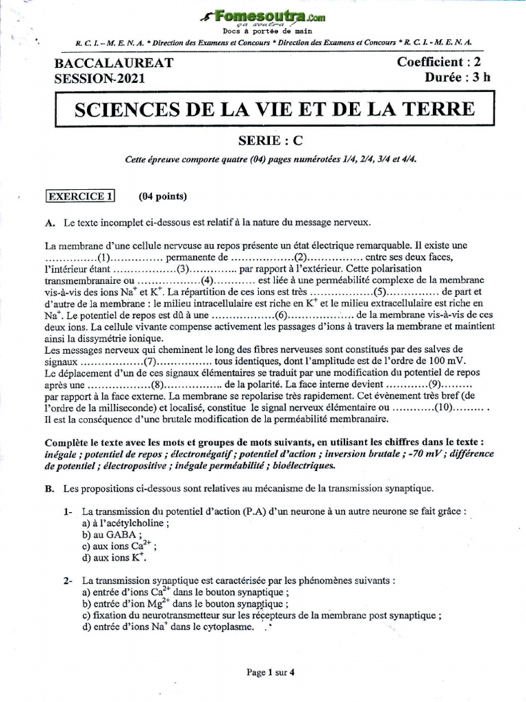 612bcb63848b1sujet Corrige Et Bareme de SVT Bac C 2021 | PDF