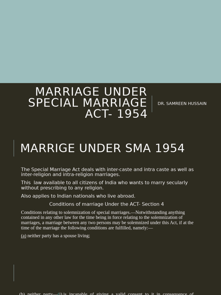 Marriage Under Special Marriage Act - 1954 | PDF | Annulment | Justice