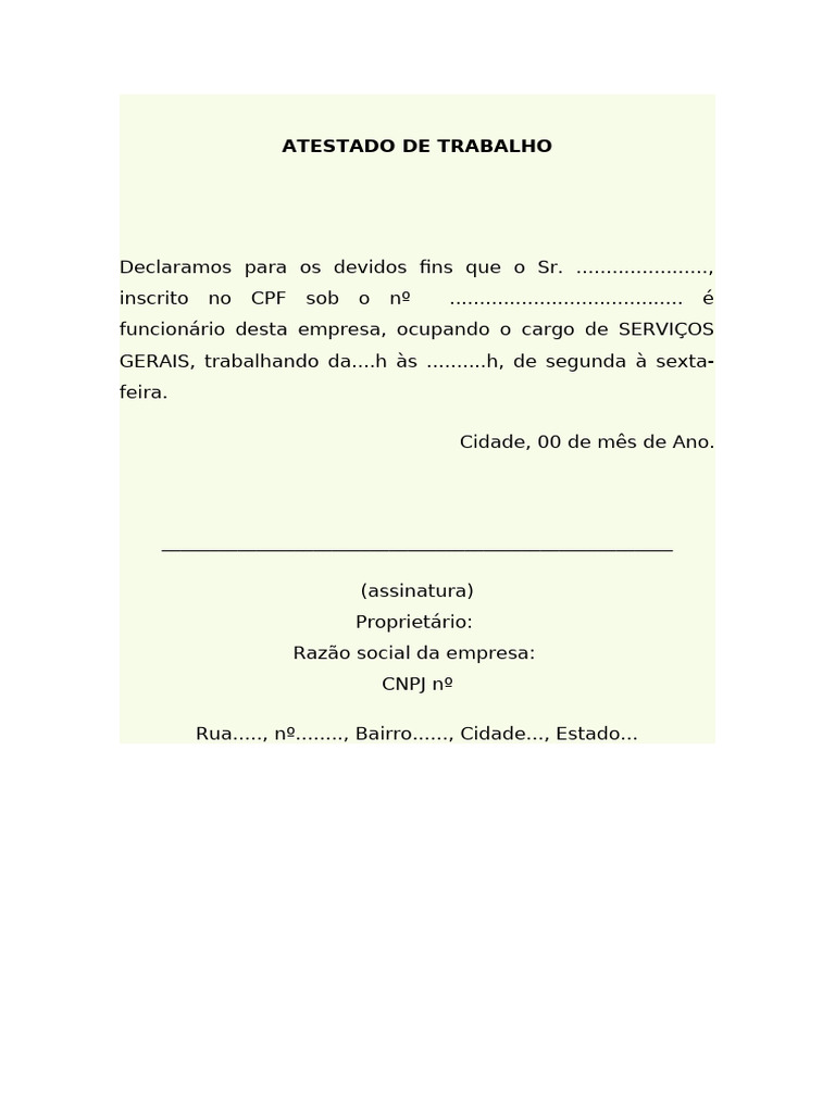 Atestado de Trabalho para Funcionário | PDF