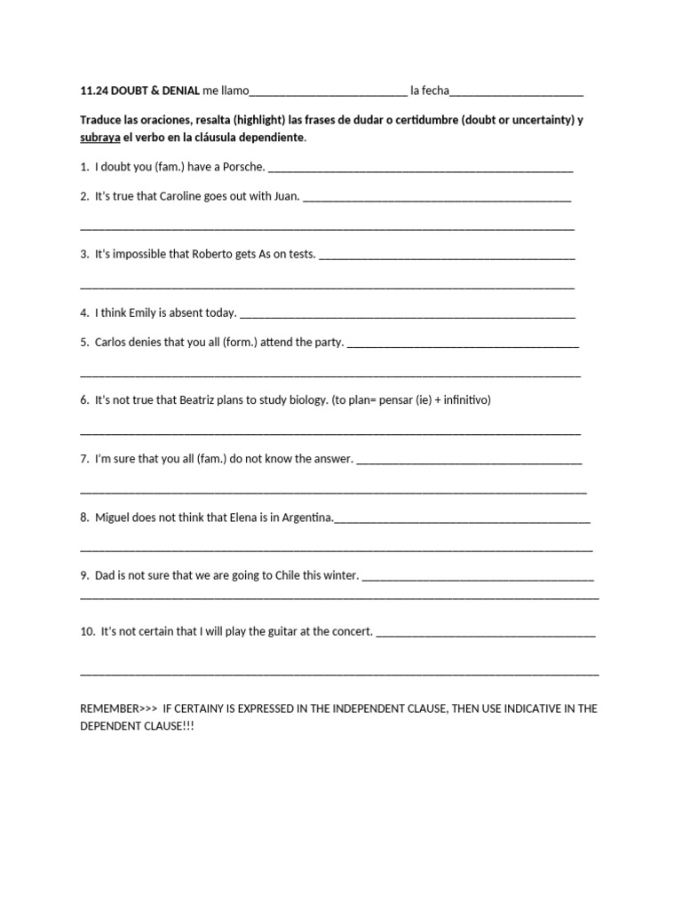 Doubt and Certainty Sentence Exercises | PDF