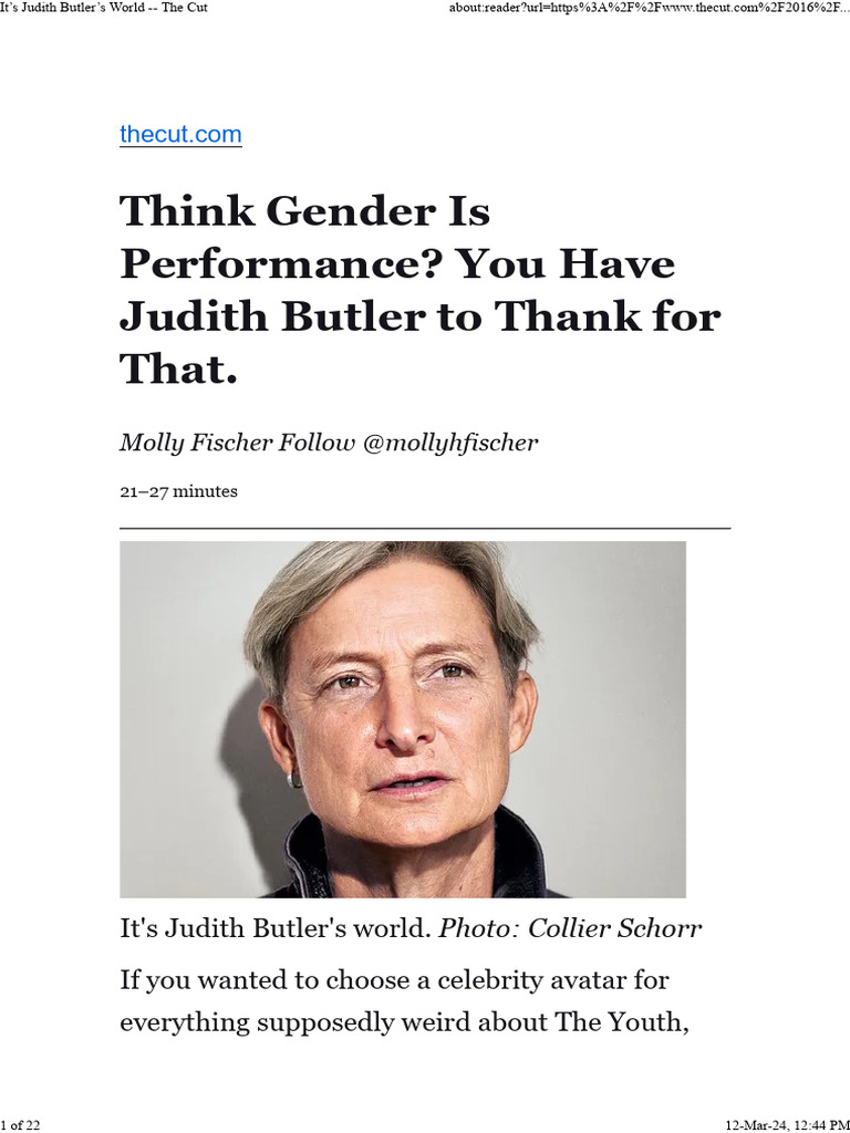 Think Gender Is Performance You Have Judith Butler To Thank For That ...