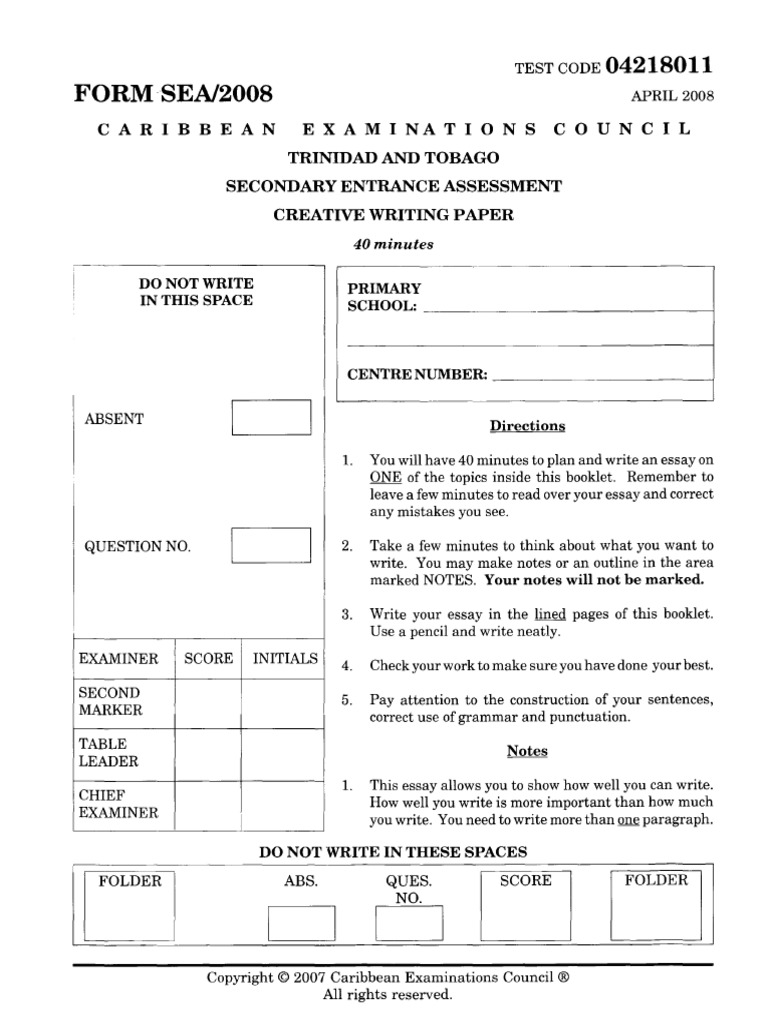 SEA 2008 Creative Writing | PDF | Writing