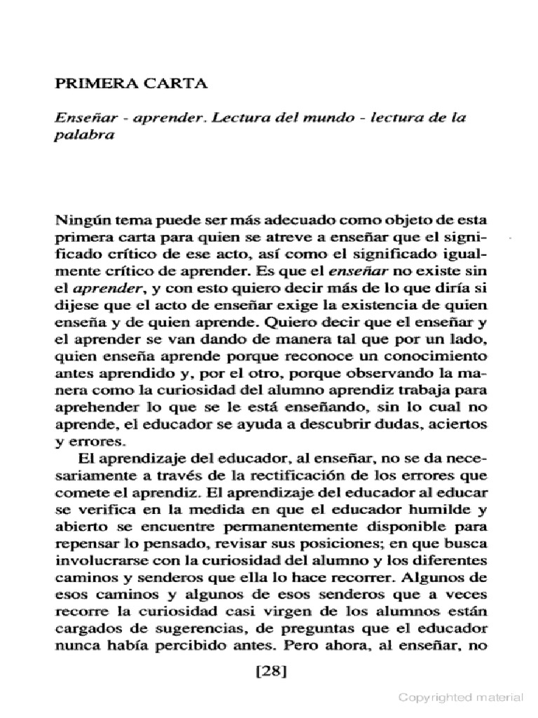 Cartas A Quien Pretende Enseñar - Freire | PDF